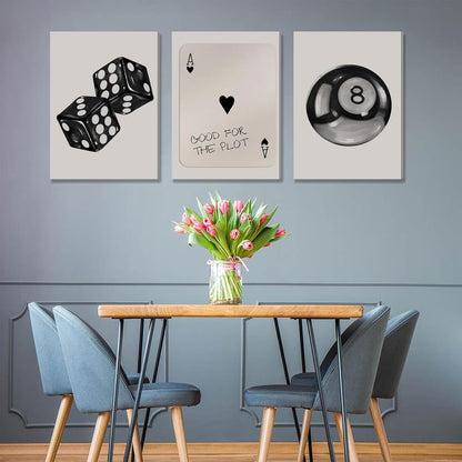 Poker Dice Canvas Wall Art by Funky Retro - Trendy 3-Piece Set for Game Room Decor | 12x16in