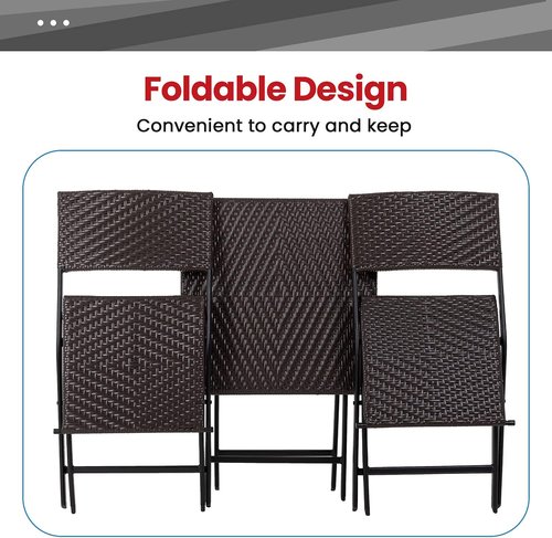 FDW Patio Furniture - 3 Piece Folding Rattan Chair Set | No Assembly Outdoor Conversation Set - Brown
