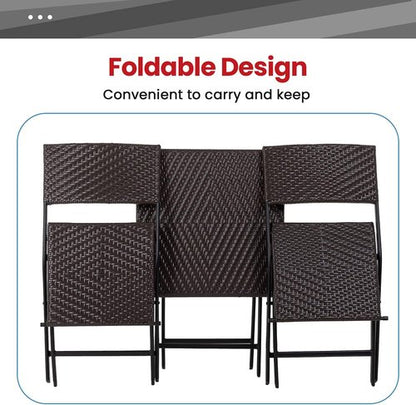 FDW Patio Furniture - 3 Piece Folding Rattan Chair Set | No Assembly Outdoor Conversation Set - Brown