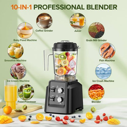 1800W Professional Blender by [Brand Name] - 6-Blade Smoothie Maker with Grinder, Self-Cleaning, 68oz & 27oz Dishwasher Safe Jars