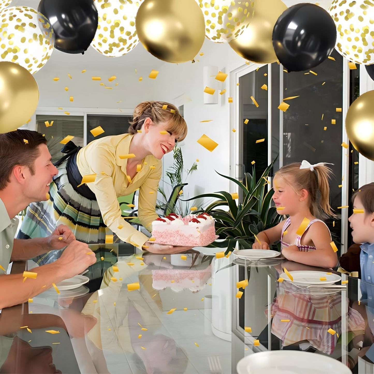 Zesliwy Black & Gold Confetti Balloons - 50 Pack Metallic Latex for Birthday & Graduation Celebrations