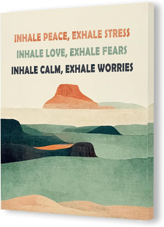Pugwak Mental Health Wall Art - Inhale Exhale Canvas Print for Calming Therapy Room | 11x14 Inch