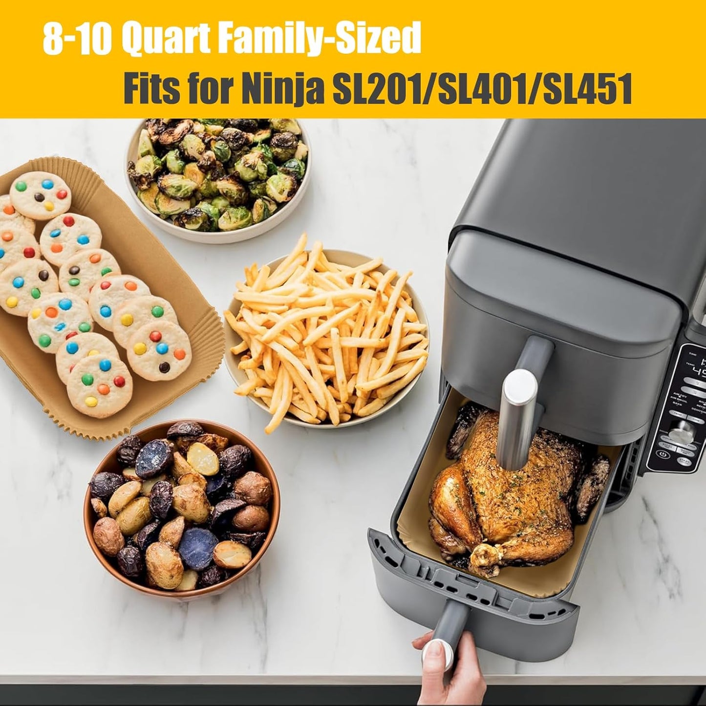 Ninja Air Fryer Liners - 130PC Disposable Baking Parchment Paper | Food-Grade Rectangle Inserts
