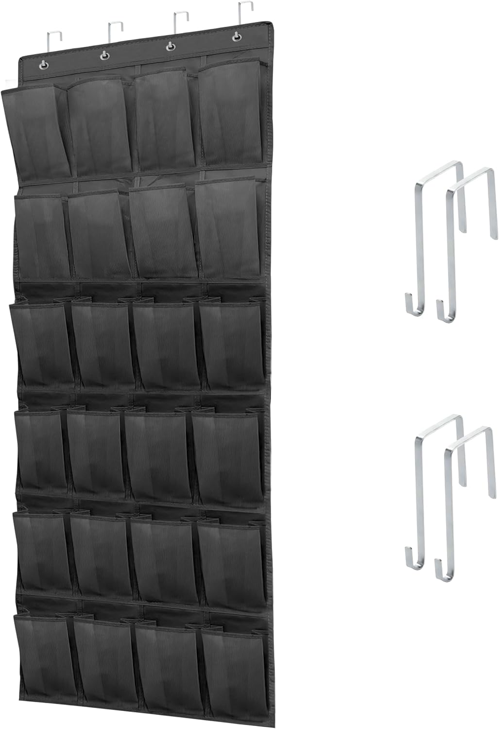 SimpleHouseware Over The Door Shoe Organizer - 24 Large Breathable Mesh Pockets | Sturdy Hanging Storage (Black)