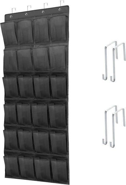 SimpleHouseware Over The Door Shoe Organizer - 24 Large Breathable Mesh Pockets | Sturdy Hanging Storage (Black)