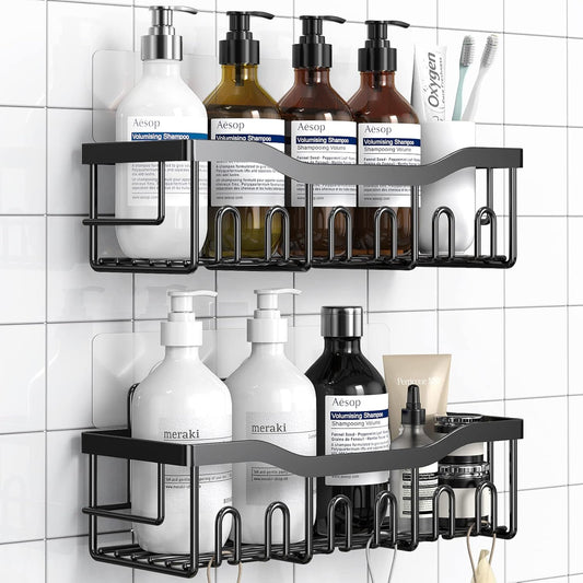 Skiennix Shower Caddy - Adhesive Bathroom Organizer with Large Capacity | Rustproof Stainless Steel, 2 Pack