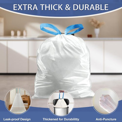 T.FORING 13 Gallon Trash Bags Drawstring 120 Count, 1.7 Mil Thick White Garbage Bags, Easy-Dispense Roll for Kitchen & Household Use, Resists Tears, Leaks and Punctures