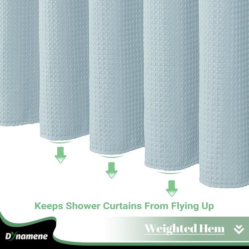 Dynamene 78 Inch Long Shower Curtain, Tall Waffle Fabric Shower Curtains for Bathroom, Hotel Waterproof Cloth Shower Curtain Liner Set with Hooks, Snap in Liner, Mesh Top Window, Fog Blue, 72x78