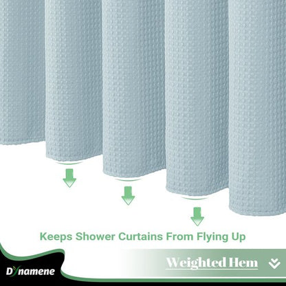 Dynamene 78 Inch Long Shower Curtain, Tall Waffle Fabric Shower Curtains for Bathroom, Hotel Waterproof Cloth Shower Curtain Liner Set with Hooks, Snap in Liner, Mesh Top Window, Fog Blue, 72x78