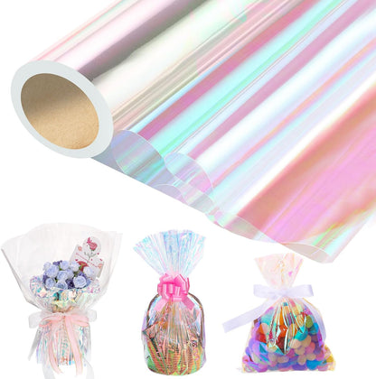 woric 82 Ft X 17 In Cellophane Wrap for Gift Baskets Easter Iridescent Cellophane Wrap Roll Gift Basket Wrapping Plastic for Easter Gifts Basket Stuffers Treats Party Favor Birthday Wedding Crafts