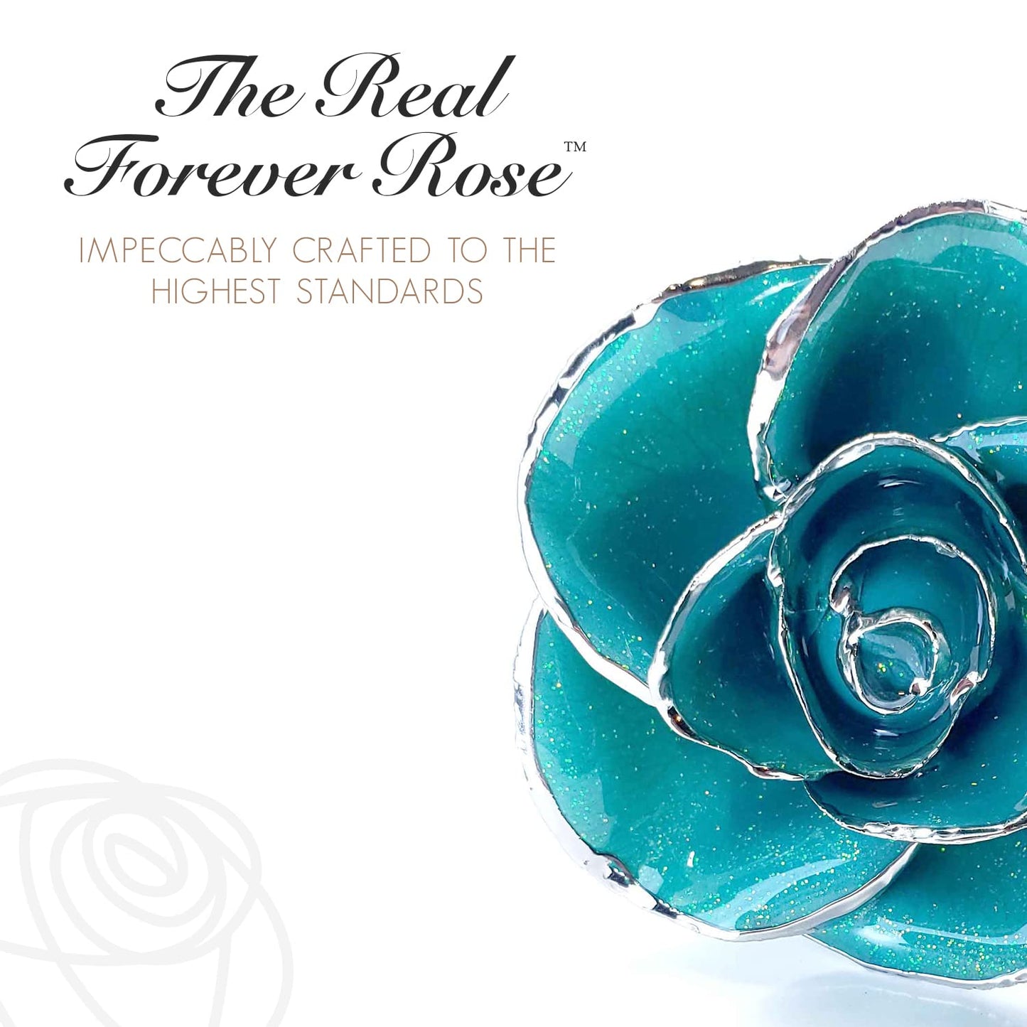 Forever Rose Platinum Serenity Sparkle Rose Platinum Trimmed Rose with Beautiful Teal Color, an Eternal Gift; Hand Dipped & Trimmed in Platinum w/Certificate of Authenticity