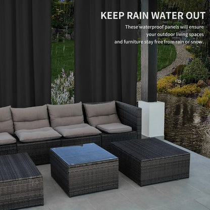 Easy-Going 100% Waterproof Outdoor Curtains Windproof Weatherproof Porch Curtains, Premium Thick Outdoor Privacy Grommet Top Panels for Patio, Gazebo and Pergola, 2 Panels, 54x84 inch, Black