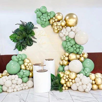 MOXMAY Green White Gold Balloon Garland Arch Kit, 160Pcs Latex Balloons Different Size Balloons 18 12 10 5 inch for Birthday Baby Shower Wedding Bridal Shower Party Decorations