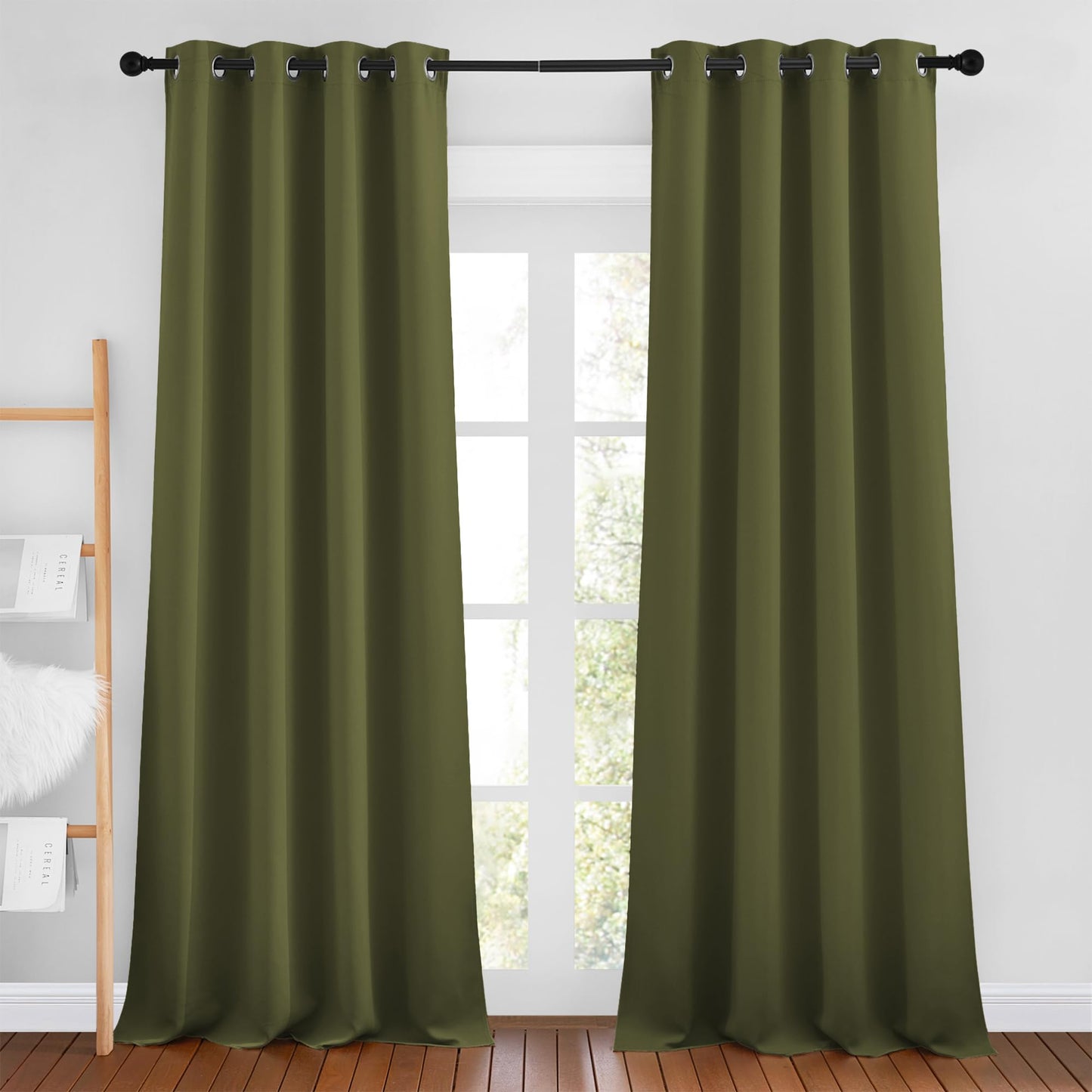 NICETOWN Olive Curtains 96 inches Long, Grommet Thermal Insulated Room Darkening Curtains Privacy Window Treatments for Boys Room/Living Room, W46 x L96, 2 Panels