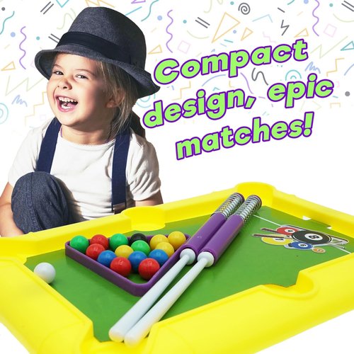 JA-RU Mini Pool Table Set - 12 Inch Portable Billiards Game with 2 Cue Sticks & Balls | Perfect for Office & Parties
