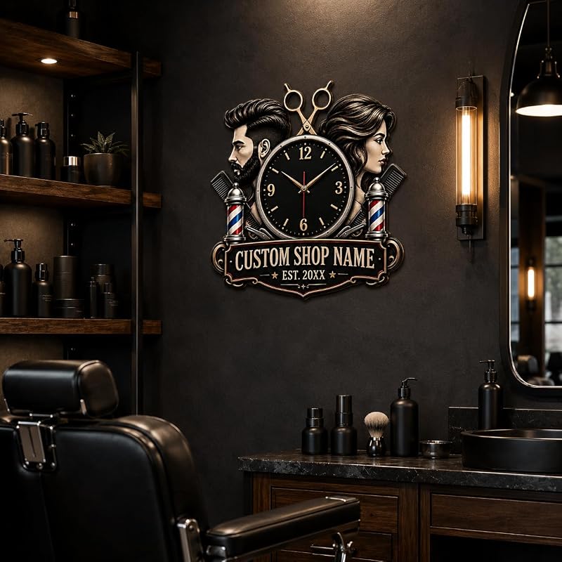 Personalized Barber Shop Wall Clock - Custom Name & Salon Décor (Variation: Barber Clock-5)