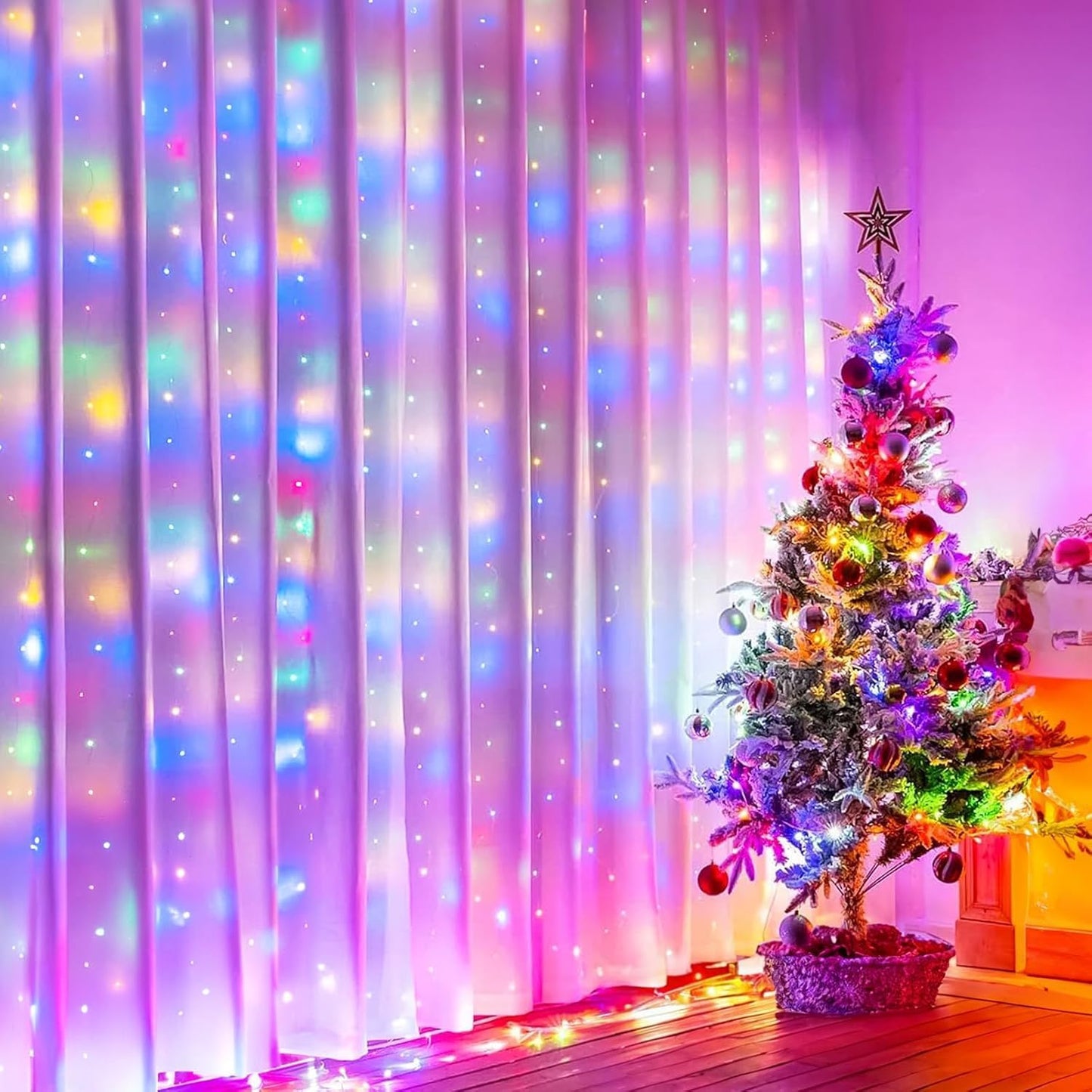 Minetom 300 LED Curtain Lights - Dimmable Fairy Lights with Remote & Timer | USB Powered Multicolor Decor