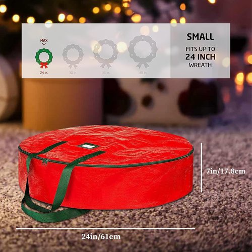 Christmas Wreath Storage Bag 24 Inch | 2-Pack Organizer with Dual Zipper & Handles for Safe Ornament Protection