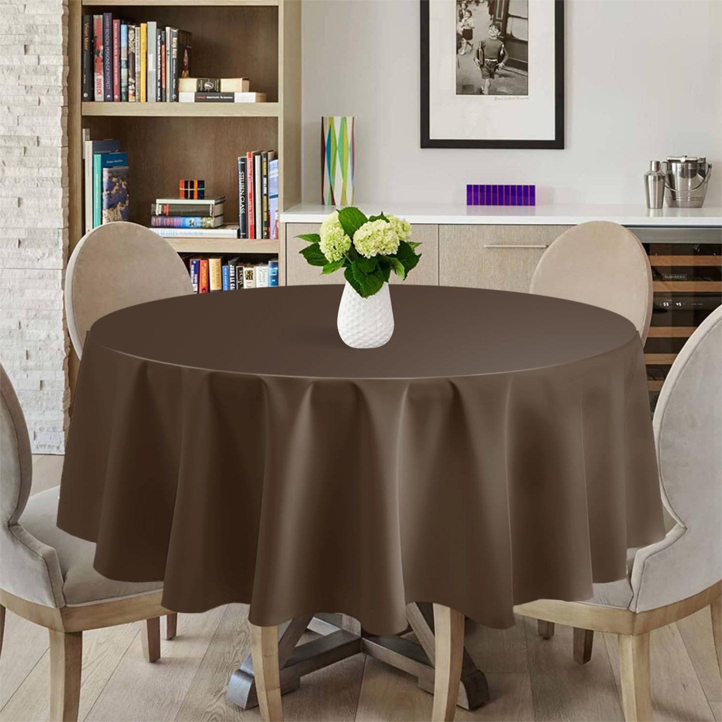 Skiennix Disposable Round Tablecloths - 12 Pack Brown Plastic Covers for Parties | 84" Size