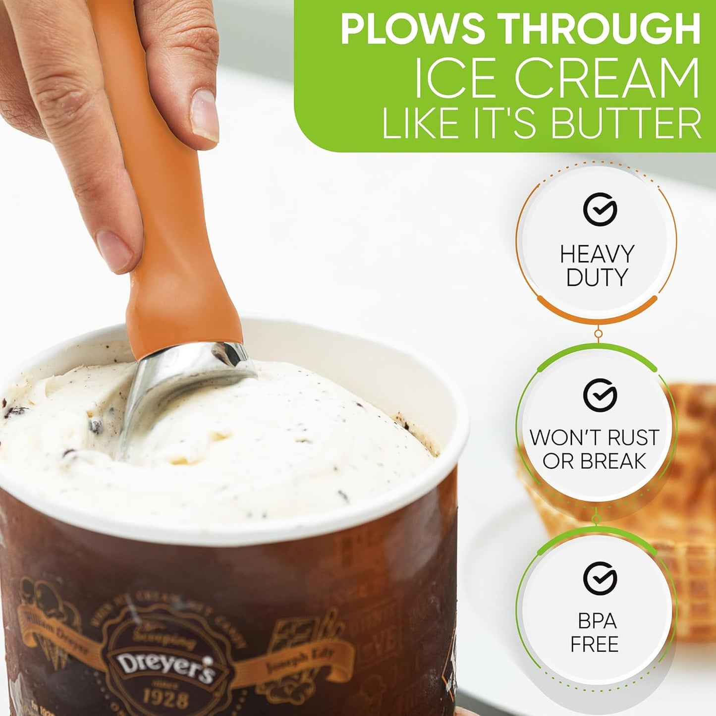 Spring Chef Metal Ice Cream Scoop - Heavy Duty Soft Grip Handle for Gelato & Sorbet | Set of 2 - Mango