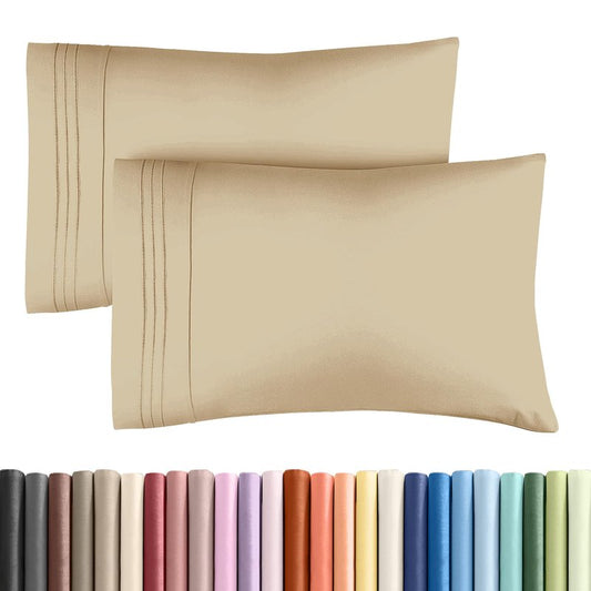 Standard Pillow Cases Set of 2 - Ultra-Soft Hotel Quality Pillowcase Covers - Comfy & Wrinkle Free - Stain and Fade Resistant - Machine Washable Pillow Protectors - 2 Piece Set - Standard Size Beige