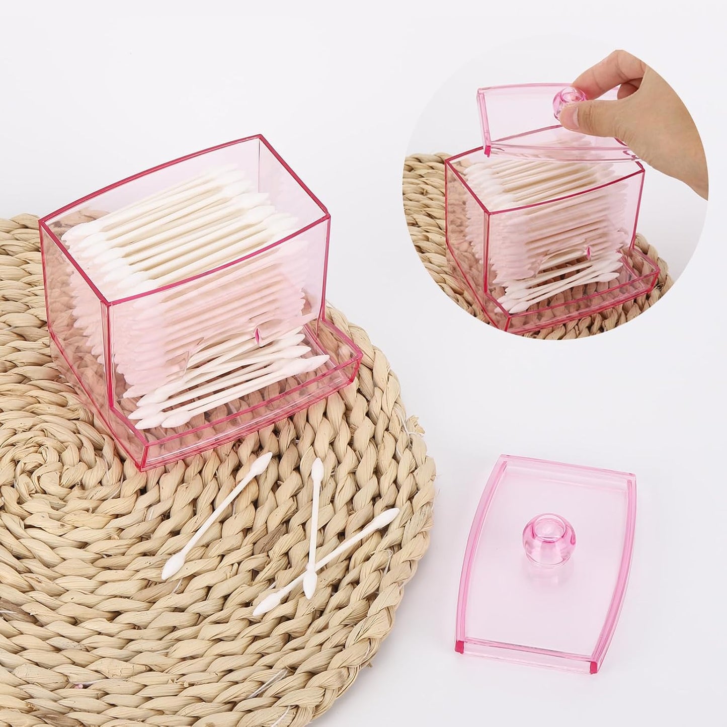 Tbestmax Qtip Holder Dispenser - Stylish 10oz Cotton Swab Organizer for Bathroom Storage | Pink