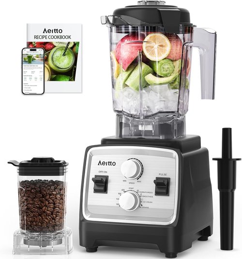 Aeitto 1800W Professional Blender - 68Oz Large Capacity 2-in-1 Blender & Grinder Combo | BPA-Free Silver