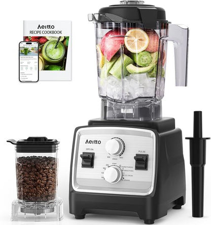 Aeitto 1800W Professional Blender - 68Oz Large Capacity 2-in-1 Blender & Grinder Combo | BPA-Free Silver