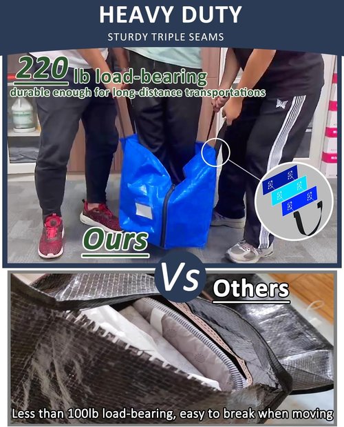 Extra Large Moving Bags - 4 Pack Heavy Duty Storage Totes with Strong Handles & Smooth Zipper