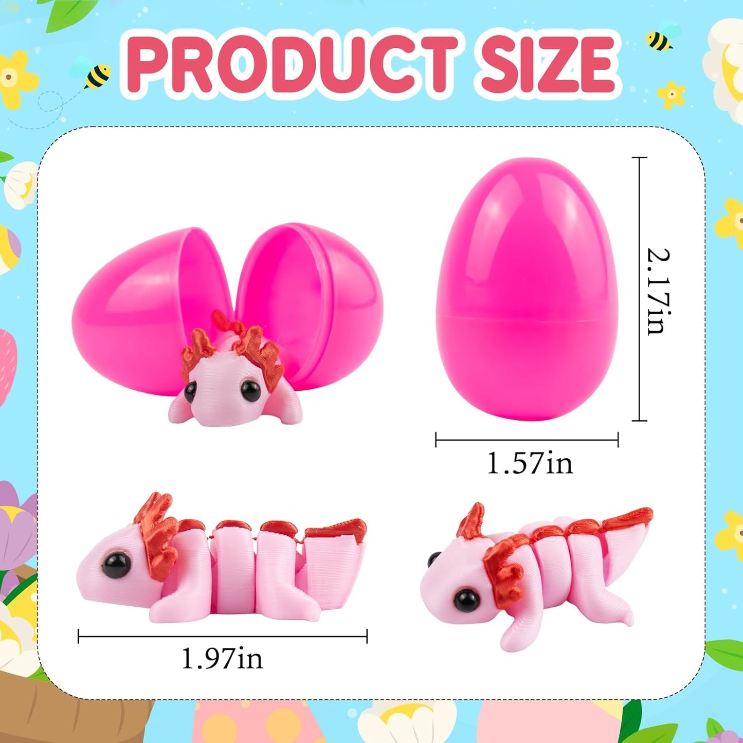 Skiennix Easter Basket Stuffers - 24 Pack Prefilled Easter Eggs with 3D Printed Axolotl Toys - Fun Mini Animal Fidget Figures for Toddlers