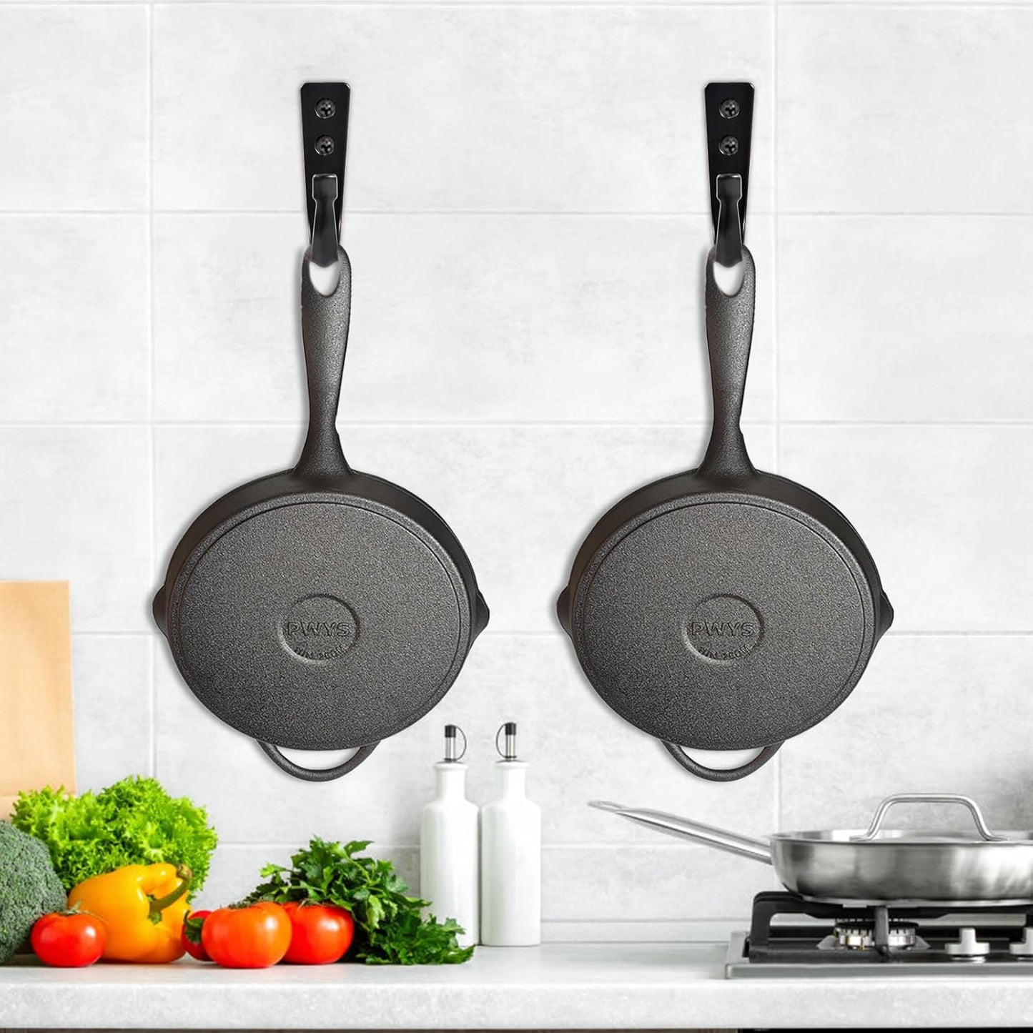 WODEGIFT Heavy Duty Wall Hooks - 5 Large Size Coat Hooks for Pans, Backpacks & Garage Items | Black