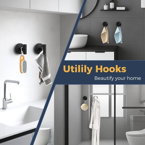 QQK Heavy Duty Suction Cup Hooks for Glass Window,Tile,Mirror,Removable Shower Hooks for Inside Shower,Metal Towel Hooks for Bathroom,4 Pack(Black)
