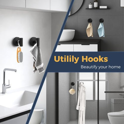 QQK Heavy Duty Suction Cup Hooks for Glass Window,Tile,Mirror,Removable Shower Hooks for Inside Shower,Metal Towel Hooks for Bathroom,4 Pack(Black)