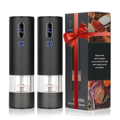 Rechargeable Electric Salt and Pepper Grinder Set with LCD Display, Adjustable Coarseness, Automatic Salt & Pepper Grinder Set for Kitchen, Aluminum Alloy Electric Pepper Mill