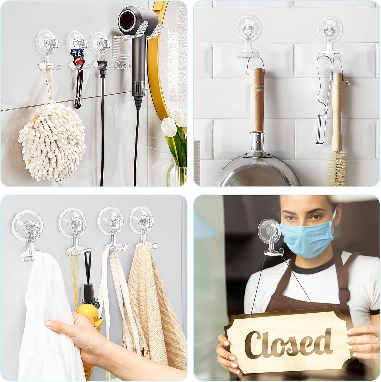 VIS'V Large Suction Cup Hooks - 2 Pcs Set with Razor Hooks for Strong Grip | Ideal for Bathroom Use
