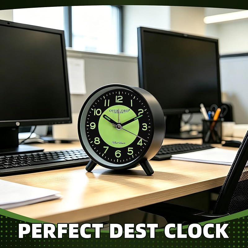 AuraSync Black-90234 Silent Quartz Desk Clock with Colorful Dial