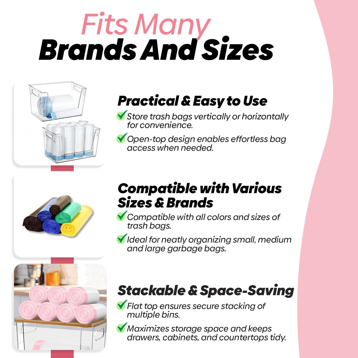 Trash Bag Dispenser with 50 Trash Bags - Garbage Bag Dispenser with Bamboo Lid- Extra Large Plastic Bag Dispenser for Kitchen, Laundry Room, Pantry, Under Sink Organizer and Storage