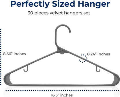 SereneLife Non-Slip Plastic Hangers - 30 Pack Space-Saving Closet Organizers for Shirts & Dresses