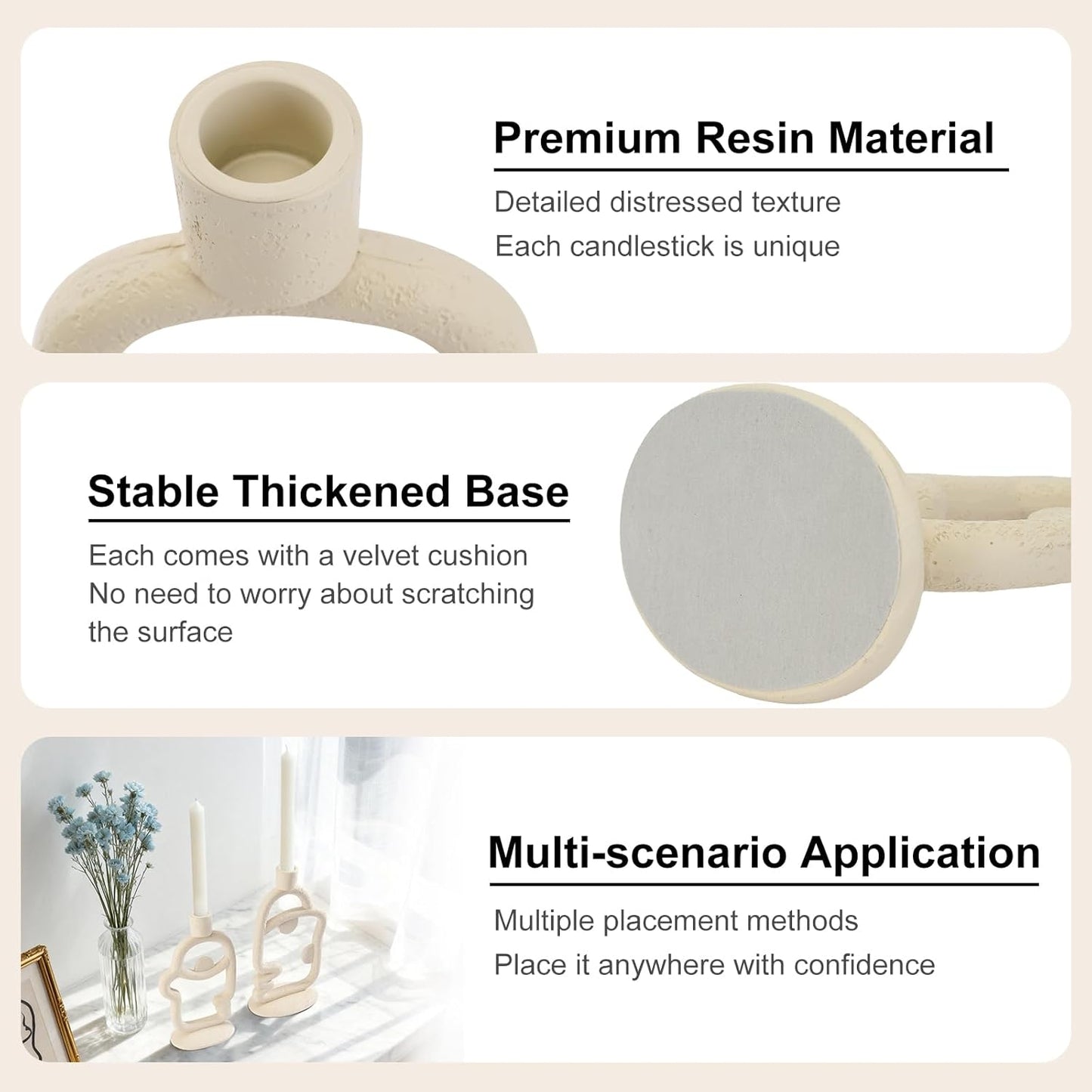 Skiennix Face Decorative Taper Candle Holder - Modern Abstract Design | Beige Tall Centerpiece Decor