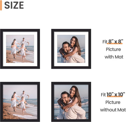 Upsimples 10x10 Picture Frame - Display 8x8 Photos with Mat or 10x10 Without | Black, 1 Pack