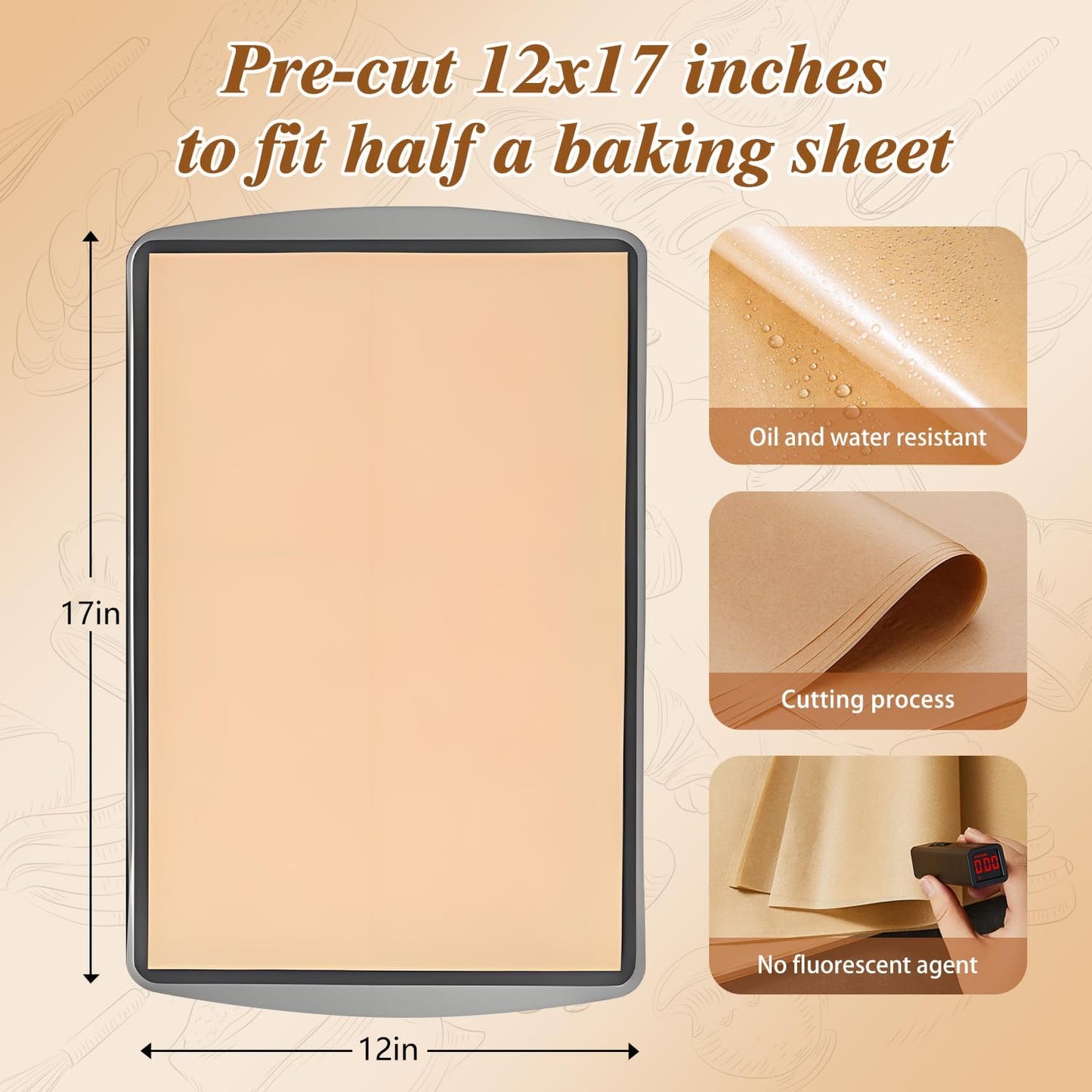Skiennix Parchment Paper Sheets - 300 Pcs Unbleached Non-Stick Baking Paper | 12x17 Inches for Oven & Air Fryer