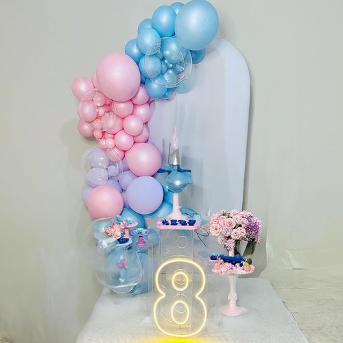 HILAVO 60Pcs 12-Inch Metallic Pastel Balloons - Iridescent Pink, Blue & Purple for Girls' Birthday Parties