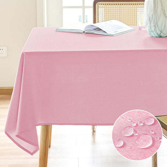 AUSSPVOCT Textured Linen Tablecloth Rectangle 52x70 Water Resistant Spill-Proof Wipeable Pink Table Cloth Wrinkle Free Fabric Dining Table Cover for Birthday Party Farmhouse Wedding Tablecloths