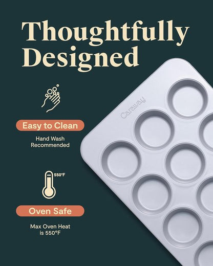 Caraway Non-Stick Ceramic Muffin Pan - 12-Cup Design with Naturally Slick Coating - Non-Toxic & PFOA Free - Ideal for Cupcakes & Muffins - Cream Color