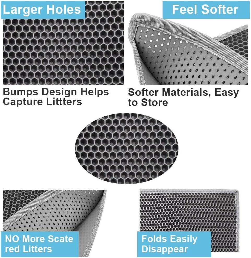 Pieviev Cat Litter Mat - Double Layer Waterproof Urine-Proof Design | Gray, 24x15 Inch