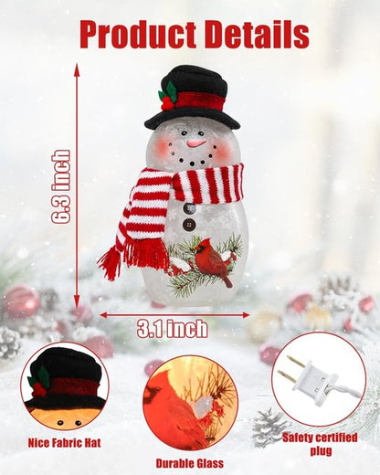Bdor Snowman Christmas Decoration - 6.3 Inch Glass Figurine with Cardinal & Red Scarf for Holiday Décor