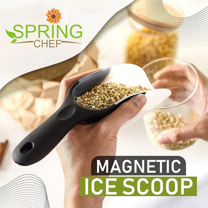 Spring Chef Magnetic Ice Scoop - BPA-Free Flexi-Plastic with Soft Grip Handle | Dishwasher Safe for Kitchen Use - Black