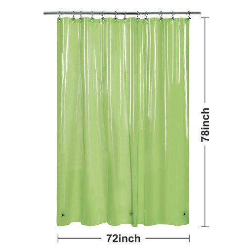 Barossa Design Clear Green Long Shower Curtain Liner 78" Height - 3 Magnets & Waterproof Lightweight PEVA Shower Liner for Bath Tub, PVC Free, Metal Grommets, Clear Green, 72x78