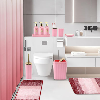 WSBArt 32PCS Bathroom Set - Stylish Pink Shower Curtain & Rug Accessories with Trash Can