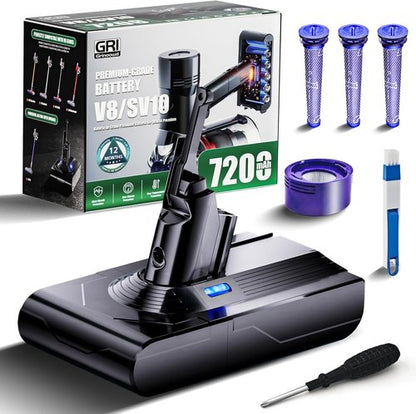 Dyson V8 Battery Replacement - Upgraded 7200mAh for Animal, Absolute, Motorhead & Fluffy Models